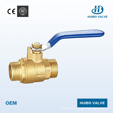 Double Male Thread Brass Ball Valve with Blue Handle